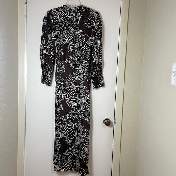 Zara Brown printed wrap midi high slit dress size medium - Picture 6 of 6